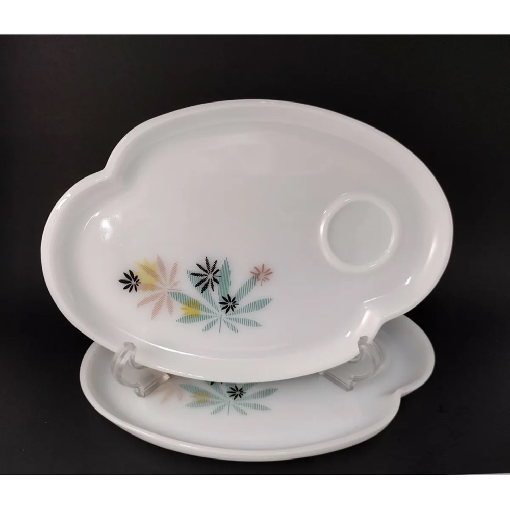 Vintage Federal Milk Glass Snack Plate Set of 2 Atomic Flower